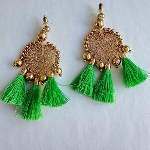 Lilly Pulitzer Sea Dreamer green tassel earrings with gold and crystal beads